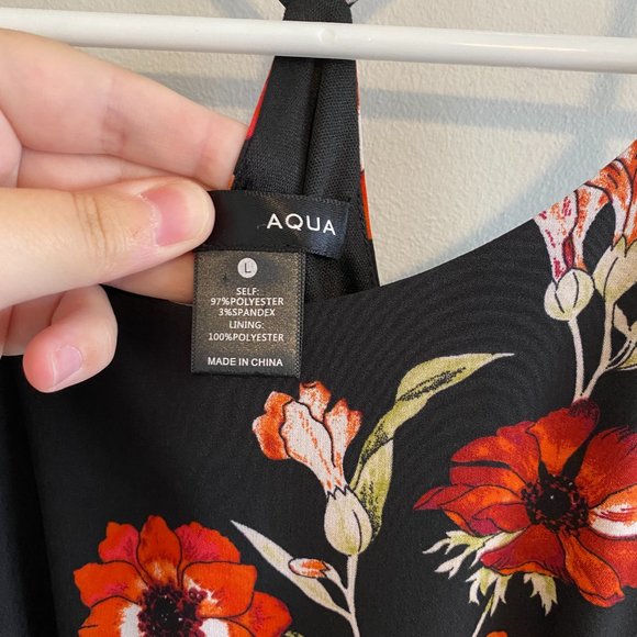 AQUA Black Floral Ruffle Hem Dress - NWOT - Picture 2 of 3